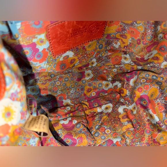 Nine West Vintage America Rust Leather Drawstring Shoulder Bag Floral Lining - Picture 11 of 16